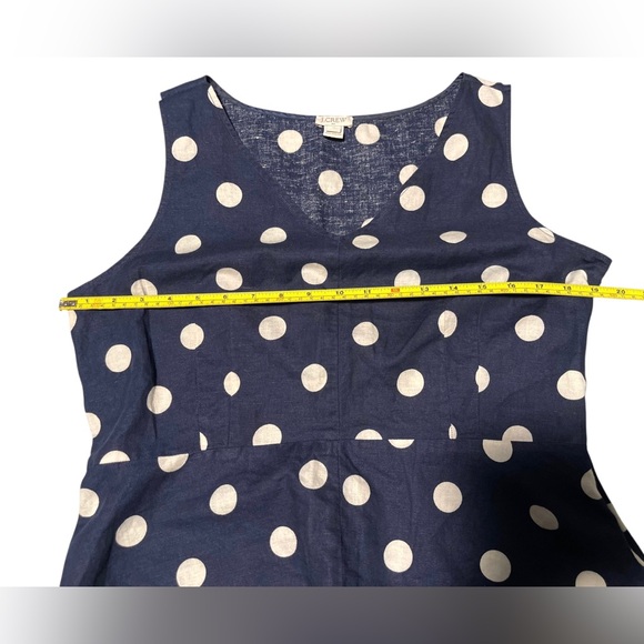 J. Crew Navy Blue White Polka Dot Linen Cotton Peplum Top Size 12 - Picture 7 of 10